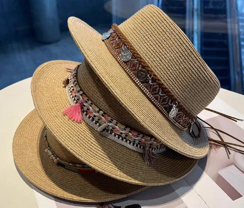 Boho smeđe žene slamnati šešir za plažu