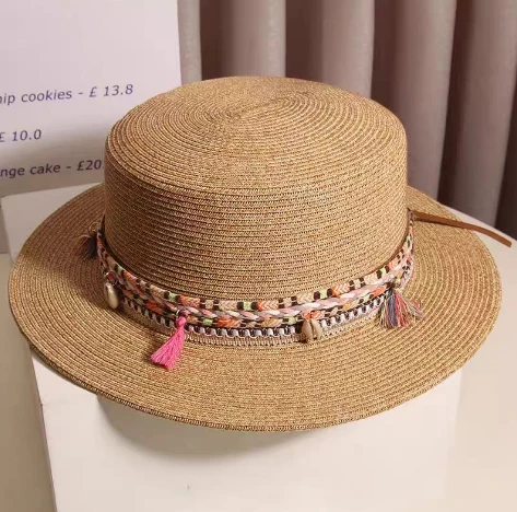 Boho šik braon papirnati slamnati ženski šešir