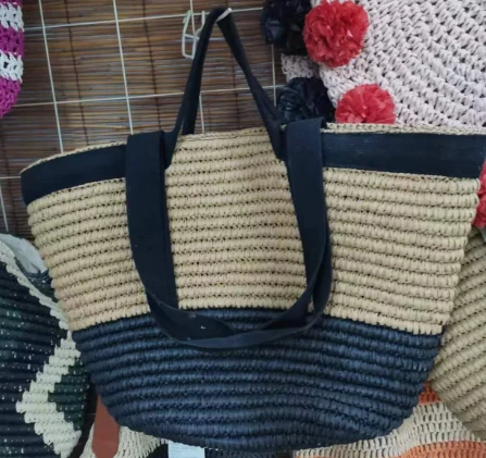 Crna pamučna vrpca Velika ženska torba na plaži