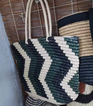 Stripe Green Women Torba od slame